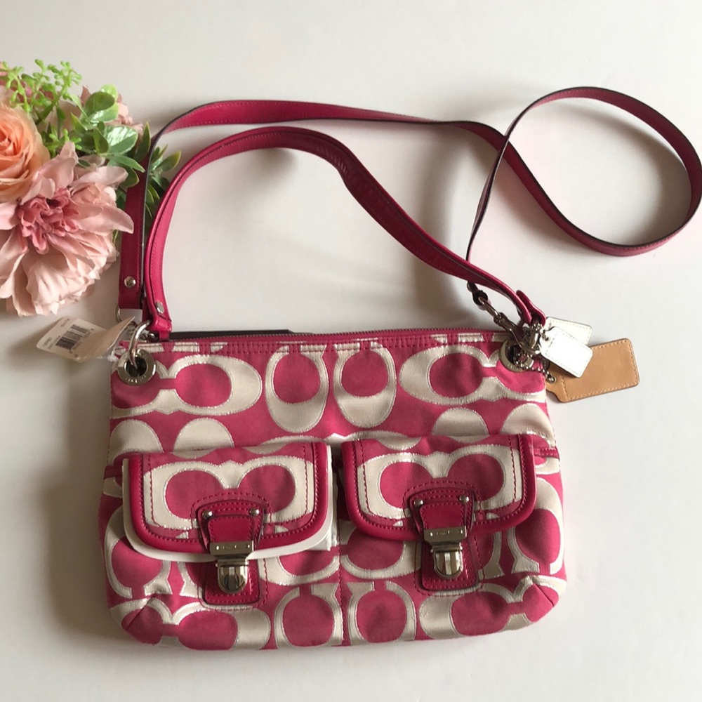 COACH SIGNATURE POPPY HIPPIE METALLIC PINK CROSSBODY SHOULDER PURSE Y2K Bag NYC
